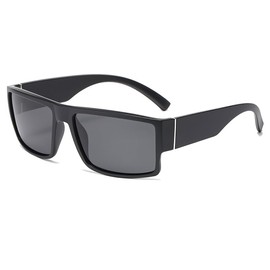 YAMEIZE Polarised Rectangular Sunglasses for Men - Retro Square Polarized sunglasses Thick Frame UV400 (Light Black Grey)