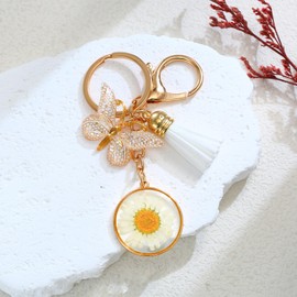MAIGO Daisy Keyring - Pressed Flowers, Keyrings for Women Daisy, Daisy Flower Charms, Pressed Daisy Flowers, Keychain Accessories for Women, April Birth Flower, Real Flower Keychain