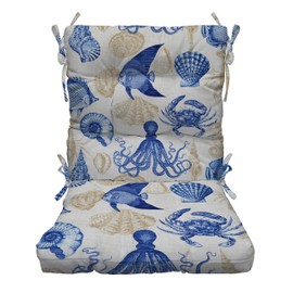 RSH DECOR: Tufted High Back Seat Cushion | 44” x 22” | All-Weather Spun Fabric | Water and Fade-Resistant | Outdoor Chair Cushion for Patio Furniture | Blue Tan Crab
