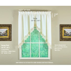 Today's Curtain, Heirloom Battenberg Eyelet Swag 38", Ecru, 58" W x 38" L