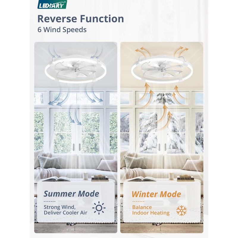 LEDIARY Ceiling Fans with Lights and Remote, 24'' Low Profile