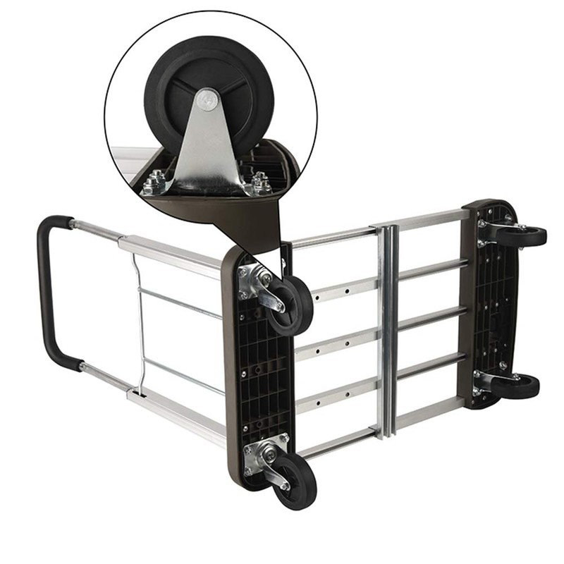 LEADALLWAY Platform Cart Foldable Push Cart Aluminum Adjustable Length Flatbed