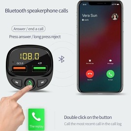 Bluetooth FM Transmitter 5.0, Car Radio Adapter LED Display Hands-Free Car Kit, Car Adapter Wireless Radio Receiver