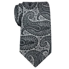 RETREEZ Paisley Art Microfiber Woven Men's Tie Necktie - Many Colors Available, black & silver