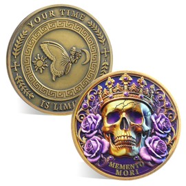 ACGZQY Memento Mori Coin – Skull Memento Vivere Coin with Crown and Roses - Stoic EDC Challenge Coin for Daily Practice - Inspirational Motivational Reminder Token Stoicism Gifts (A)