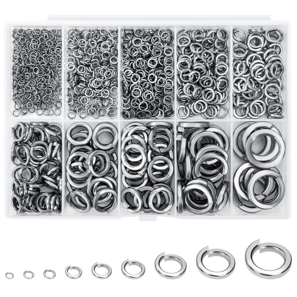 Pack of 1050 Stainless Steel Spring Washers Set, Spiral Spring