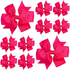 10pcs Hot Pink Hair Bows Clips Slides Grips 3" inch Pinwheel Solid Vibrant Colour Girls Hairbows
