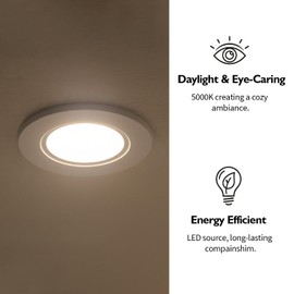 Jolux 5/6 Inch LED Can Lights Adjustable Recessed Retrofit Downlight,12W=60W,5000K Daylight, 800LM,Dimmable,ETL Damp Rated Conversion kit, Recessed Lighting Install,Flat Trim, E26 Base,4-Pack