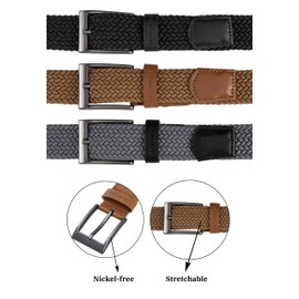 Redbridge Elastic Braided Belt Set of 3 with Metal Clasp - Flexible Fabric Belt in Set of 3, Black/brown/white., 110
