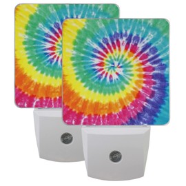 Vdsrup Tie Dye Night Light Set of 2 Rainbow Spiral Plug in LED Nightlights Auto Dusk-to-Dawn Sensor Lamp for Bedroom Bathroom Kitchen Hallway Stairs
