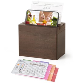 Dahey Double Slots Recipe Box Wooden Recipe Organizer with 100 Recipe Cards and 6 Dividers, Rustic Recipe Cards and Box Set with Phone Holder to Write in Your Own Recipes for Cooking Lovers Kitchen