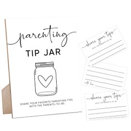 Baby Parenting Tip Jar Sign, Baby Shower Sign for Baby Shower Centerpiece, Baby Shower Party Favors for Baby Gender Reveal Games, White Simple Style Wood Sign & 50 Baby Advice Cards,13