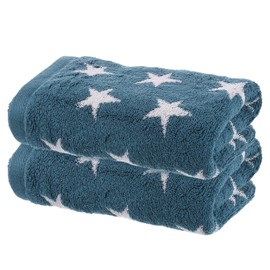 sourcing map 2 Pcs Bathroom Hand Towels Blue Soft Absorbent Face Towels Cotton Wash Cloths 13 x 29 Inch Kitchen Hand Towels for Bathroom Gym Drying Hand Face Hair (Star Pattern)