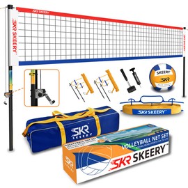 SKEERY Outdoor Heavy Duty Volleyball Net Set, Anti-Sag Design, Adjustable Aluminum Poles, Portable Volleyball Net for Backyard,Grass and Beach(Red and Blue)