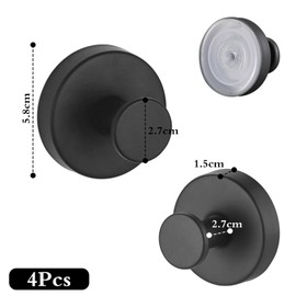 Luazvilkpsar Pack of 4 Suction Cup Hooks, Suction Hooks, Extra Strong, Bathrobe Hooks, Black Suction Cups, Thread Hooks, Towel Hooks, for Bathroom, Kitchen, Office (Black)