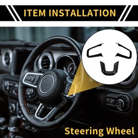 REPAIROCK 1 Set Steering Wheel Cover Trims for Jeep Wrangler JL JLU 18-24 for Jeep Gladiator JT 2 Door 4 Door Steering Wheel Panel Decor Sticker ABS Black