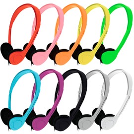 Maeline Bulk Classroom Student Headphones On Ear Stereo Headphones Adjustable Band & Foam Cushions for Kids Online Learning, Library, School, Airplane, Travel - 3.5mm Plug - 40 Pack - Multi