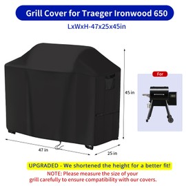 Fizentia Smoker Grill Cover for Traeger Ironwood 650,600D Waterproof Cover for Traegers Smoker Grill,Heavy Duty Outdoor Wood Pellet Smoker Covers for Traeger-Ironwood 650 Grills(47''L x 25''W x 45''H)