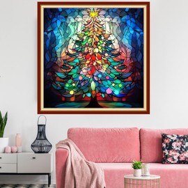 Redxing Stamped Cross Stitch Kits Embroidery kit for Beginners Adults Full Range of Embroidery Patterns Starter Kits DIY Printed Cross Stitch Kits Needlepoint Kits 11CT-Colorful Tree 18x18 inchs