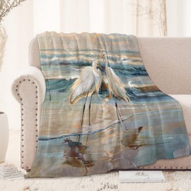 Beach Heron Blanket 50x60 in, Flannel Throw Blankets for Travel Camping Sofa Living Room Decor, Lightweight Cozy Soft Fuzzy Gifts for Women Adults Kids