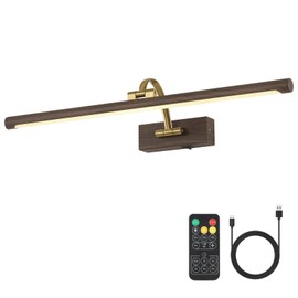 DESOOP Wireless Picture Lights for Wall, 3CCT Dimmable Art Lighting for Paintings Wood Grain Finish Gallery Light Rechargeable Artwork Light for Frame Portraits 23.62'' Inch 5W