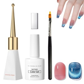Gel Nail Polish Set 2Pcs Blue Cat Eye Gel Nail Polish,Pink Jelly Gel Nail Polish for Gradient Nails Blue Magnetic Gel Polish with Magnet and Nail Art Brushes Jelly Gel Polish Set for DIY Nail Art