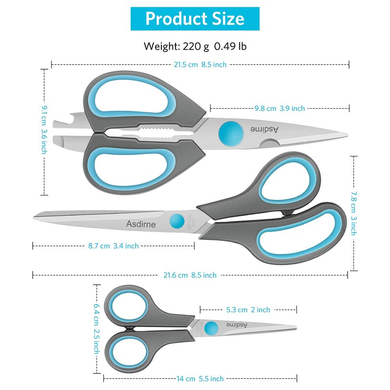 Asdirne Scissors, Kitchen Scissors with Sharp Stainless Steel Blades and