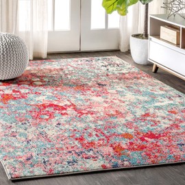 JONATHAN Y CTP108B-8 Contemporary POP Modern Abstract Blue/Red 8 ft. x 10 ft. Area-Rug, Bohemian, Easy-Cleaning, for Bedroom, Kitchen, Living Room, Non Shedding