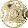 24 Hours AA Medallion 24k Gold Plated Alcoholics Anonymous Sobriety