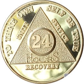 24 Hours AA Medallion 24k Gold Plated Alcoholics Anonymous Sobriety Chip