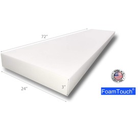 FoamTouch Upholstery Foam Cushion High Density, 3" H x 24" W x 72" L