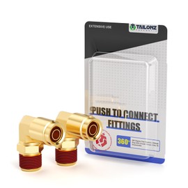 TAILONZ PNEUMATIC 3/8" Tube OD x 3/8" NPT Thread DOT Elbow Out Pipe Air Fittings, Straight Brass Push Type Air Brake Pipe Fittings for Cars, Trucks, Air Brake Systems, Etc. (Pack of 5)
