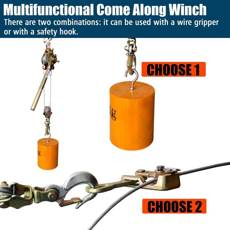 Zipline Tensioning Kit, Come Along Winch 4400lbs with Cable Grip
