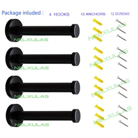 Classic Black Stainless Steel Heavy Duty Wall Mount Hooks, Bath Towel Hooks, Coat Hanger, Handbag Hooks, 4 in Pack (6")