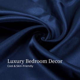 FLEXISPOT Ultra-Soft Satin Sheets Full Size Bed Set, Luxury Soft Navy Blue Silky Sheets for Hair and Skin, Non-Fading & Wrinkle Free, 2 Pillowcases, 1 Flat Sheet, 1 Fitted Sheet