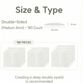 Cinta Coreana para Párpados Dobles con Amuleto para Levantar Párpados con Capucha - Cinta para Párpados Invisible - Tiras para Párpados Caídos (Doble Cara, 4 Mm, 180 Unidades)