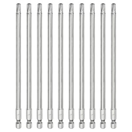 HARFINGTON 10pcs T30 Security Torx Bit 1/4" Hex Shank 6" Long S2 Steel Magnetic Tamper Resistant Star Bits Screwdriver Torx Head with Hole for Driver Drill Bits Remove Fastening Screws