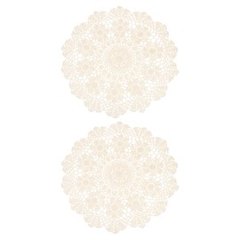 sourcing map 2Pcs Handmade Crochet Placemats, 16inch Round Retro Table Mat Doilies Vase Mat Coaster Sunflower for Dining Table Home Decoration, Beige