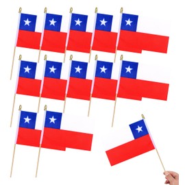 HSQCEZ 12Pcs Small Chile Flags on Wooden Stick Mini Chilean Flag Hand Held Flag Decorations,5x8 Inch