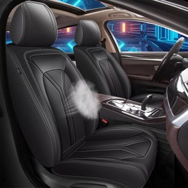 RAWAKORW Car Seat Covers Fit for GMC Yukon 2007-2023 2024 2025 Breathable Leather Seat Cusion Front Set Seat Cover Fit for Yukon (2 Seat,Black)
