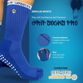 EMPULSE SPORTS Grip Socks Pro Series | Non-Slip Athletic Socks for Men & Women | Cushioned Arch Support | Moisture-Wicking Gym, Yoga, Football, Basketball Socks | Size 8–13 US (Blue)