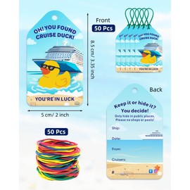 Artreeiger 50 Pack Cruise Duck Tags for Cruise Ship, 2 x 3.35 Inch Cruise Rubber Duck Tag Carnival with Hole and Rubber Bands, Cruise Ducking Games Tags