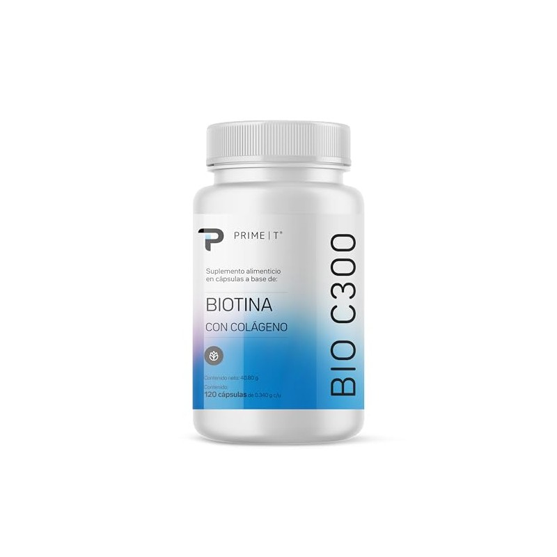 Primetech Nutrition Biotina Colágeno 120 Cápsulas 300 Mcg Suplemento Bio
