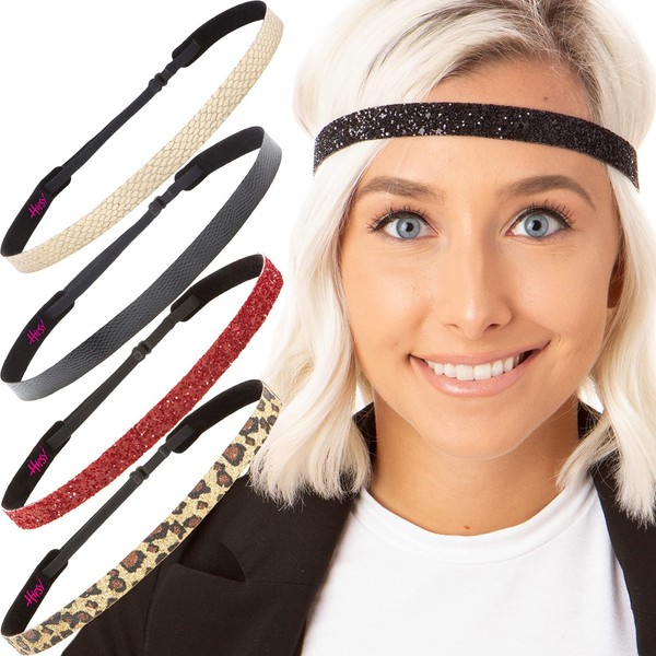 Hipsy Women's Adjustable NO SLIP Animal Print Headband Gift Pack (Black/Leopard/Ruby/Gold 5pk)