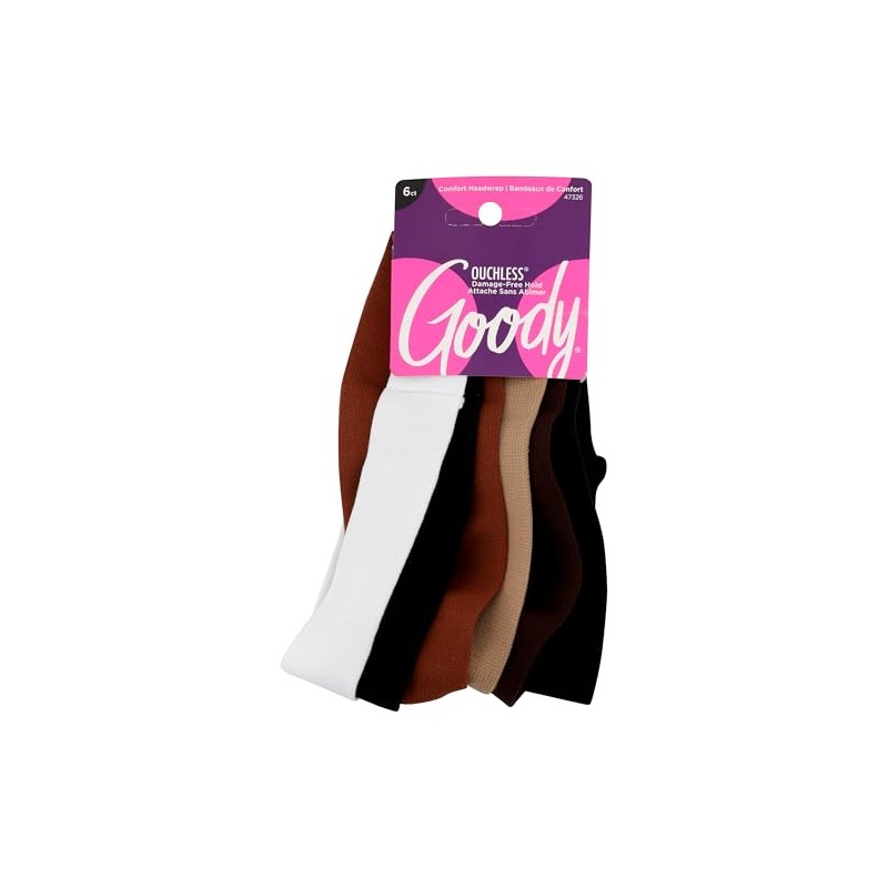 Goody Ouchless Thin Nylon Headwraps, 6 Count