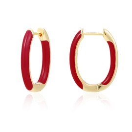 Huggie Hoop Earrings for Women, 18K Gold Plated Colorful Enamel Huggie Earrings Small Hypoallergenic Cute Jewelry Gifts (Dark Red)