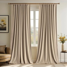 MIULEE Velvet Curtains 84 inches - Pinch Pleated Luxury Room Darkening Curtains for Bedroom Living Room Blackout Thermal Insulated Super Soft Window Drapes Rod Pocket, Camel Beige, 2 Panels