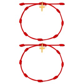 Aurigian String Bracelet for Women & Men – Kabbalah Protection Jewelry with 7 Knots and Christian Cross Design, Adjustable Spiritual Gift, Friendship Wristband for Good Luck (Pulsera Roja para Mujer) (Red)