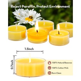 Beeswax Tea Candle丨Ashlux 100% Natural Beeswax Tealight Candles丨20pcs Home Bulk Beeswax Candles丨no scent, no smoke丨3.5-4 Hours Long Burning Time丨Beeswax Candles, Perfect for Home Decorations, Weddings