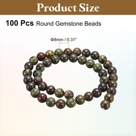sourcing map 100pcs Natural Stone Beads 8mm Dragon Stone Round Gemstone Stone Loose Beading Real Genuine Smooth Balls Bead for Jewelry Making Bracelets Necklace Earrings DIY